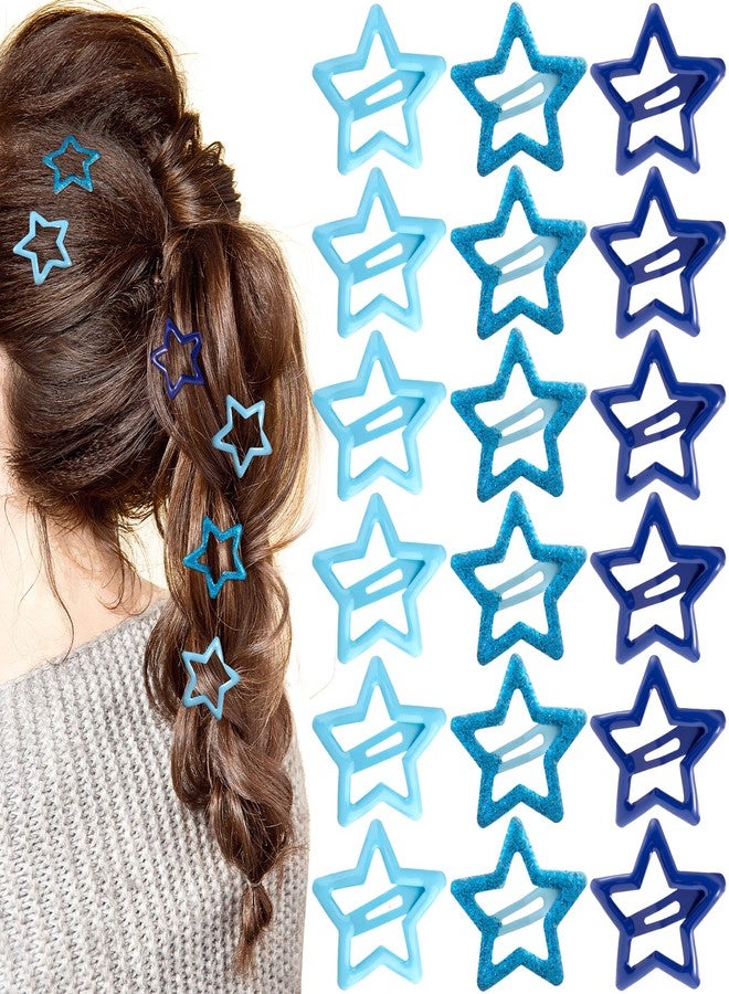 Mxxipp 18pcs Star Hair Clips for Women, Non-Slip Metal Star Snap Barrettes, Y2K Hairstyle Accessories for Women Thick Thin Fine Straight Curly Long Short Hair- Blue & Light Blue & Dark Blue - Image 1